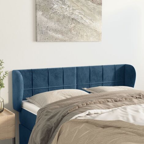 Tête de lit avec oreilles pour lit double, Tableau décoratif de chevet élégante Bleu foncé 147x23x78/88 cm Velours SDG98996 (1/5)