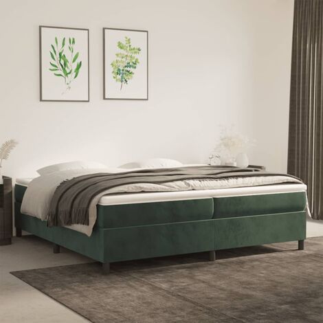 Lit Adulte,Sommier à ressorts de lit,Lit double,Cadre de lit à ressorts - Vert foncé 200x200 cm Velours DETHB29280 (1/5)