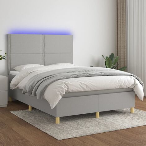 Lit Adulte,Sommier tapissier avec matelas et LED,Lit double - Gris clair 140x190 cm Tissu DETHB80179 (1/5)