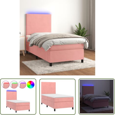 The Living Store Sommier à lattes de lit et matelas LED Rose 100x200 cm Velours - Lit Plateforme - Lit Capitonné - Lit Velours - Lit Double - Tête De Lit Ajustable (1/5)