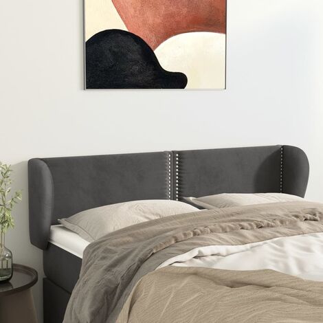 Tête lit de avec oreilles pour lit double, Cadre de lit, Tableau décoratif de chevet Gris foncé 147x23x78/88 cm Velours CDE45529 (1/5)
