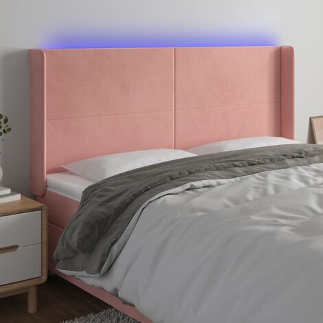 Armoire de tête de lit Tête de lit à LED, Hauteur réglable pour Chambre Rose 203x16x118/128 cm Velours -38949 (1/5)