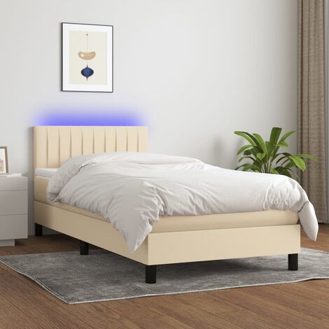 Lit Adulte,Sommier tapissier avec matelas et LED,Lit simple - Crème 100x200 cm Tissu DETHB36315 (1/5)