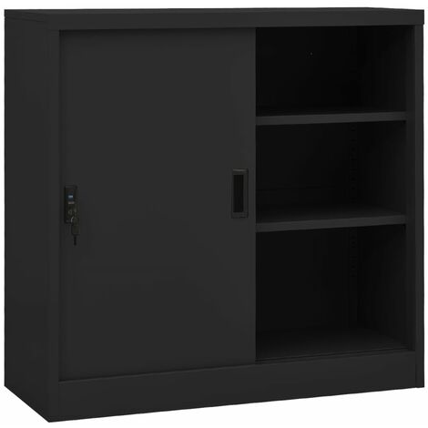 Armoire de bureau porte coulissante, Armoire de rangement, Armoire de classement Anthracite 90x40x90cm Acier HYB66168 (1/5)