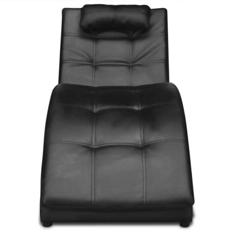 Chaise longue avec oreiller Noir Similicuir (1/5)