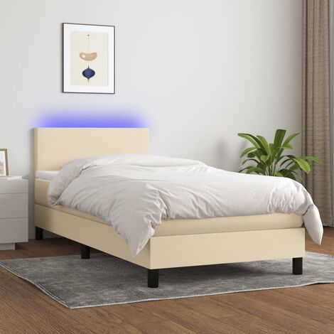 Lit Adulte,Sommier tapissier avec matelas et LED,Lit simple - Crème 100x200 cm Tissu DETHB61388 (1/5)