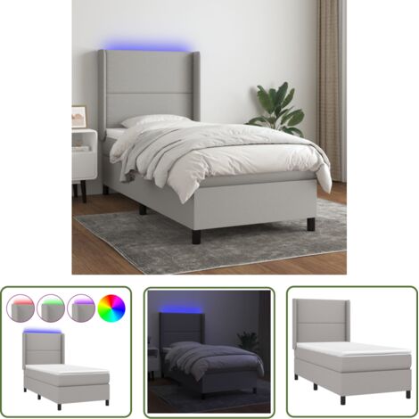 The Living Store Sommier à lattes de lit matelas LED Gris clair 100x200 cm Tissu - Sommier Tapissier - Lit Plateforme - Lit Avec Led - Matelas À Ressorts Ensachés - Têted Lit Ajustable (1/5)