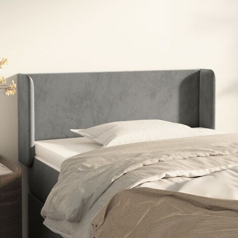 Tête de lit avec oreilles pour lit simple, Cadre de lit, Tableau décoratif de chevet Gris clair 83x16x78/88 cm Velours CDE14094 (1/5)