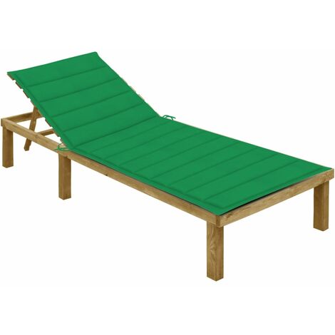 Chaise longue Bain de soleil Transat de relaxation avec coussin vert Bois de pin imprégné BSRHS751679 (1/5)