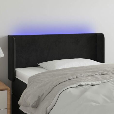 Tête de lit à LED pour lit simple, Cadre de lit, Tableau décoratif de chevet Noir 83x16x78/88 cm Velours CDE43881 (1/5)
