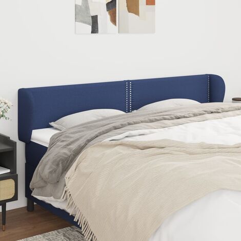 Armoire de tête de lit classique Tête de lit avec oreilles solide pour Chambre - Bleu 203x23x78/88 cm Tissu -73373 (1/5)