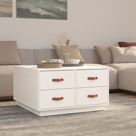 Table Basse de Salon Élégante,Table Canapé Blanc 80x80x45 cm Bois massif de pin -FR61377 (1/5)