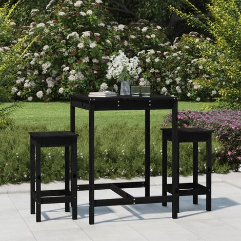3 pcs Ensemble de bar de jardin avec coussins, Salon de jardin, Tabourets et Table noir bois de pin massif MKW835617 (1/5)