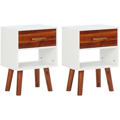 Lot de 2 Tables de chevet Bout de Canapé Table d'Appoint Bois d'acacia massif 40x30x57 cm -BV94530 (1/5)