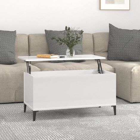 Table Basse de Salon Élégante,Table Canapé Blanc brillant 90x44,5x45 cm Bois d'ingénierie -FR34749 (1/5)