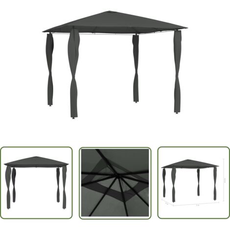 The Living Store Belvédère à revêtement de poteaux 3x3x2,6 m Anthracite 160 g/m² - Auvent - Gazebo - Parasol - Abri Extérieur - Structure Extérieure (1/4)