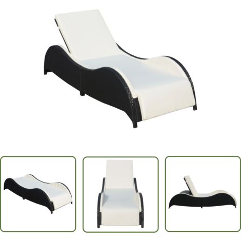 Chaise longue  Bain de soleil Transat avec coussin Résine tressée Noir 81399 (1/5)