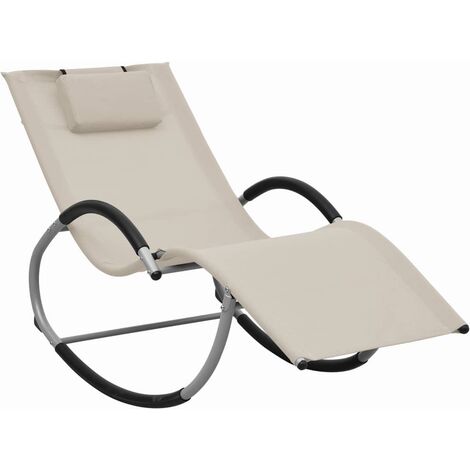 Chaise longue Bain de soleil Transat avec oreiller Crème Textilène 78373 (1/5)