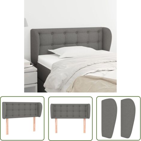 The Living Store Tête de lit avec oreilles Gris foncé 103x23x78/88 cm Tissu - Tête De Lit - Têtière De Lit - Literie - Meuble De Chambre - Décoration Chambre (1/5)