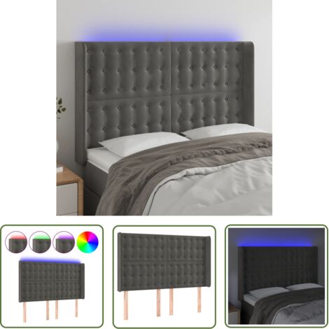 The Living Store Tête de lit à LED Gris foncé 147x16x118/128 cm Velours - Tête De Lit Led - Tête De Lit Velours - Tête De Lit Moderne - Éclairage Led - Têtière De Lit (1/5)