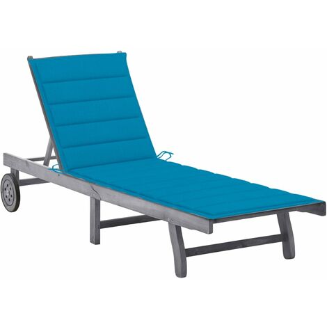 Chaise longue de jardin avec coussin  Bain de soleil  Transat  Fauteuil relax Gris Bois d'acacia solide DHNET6272329 (1/5)