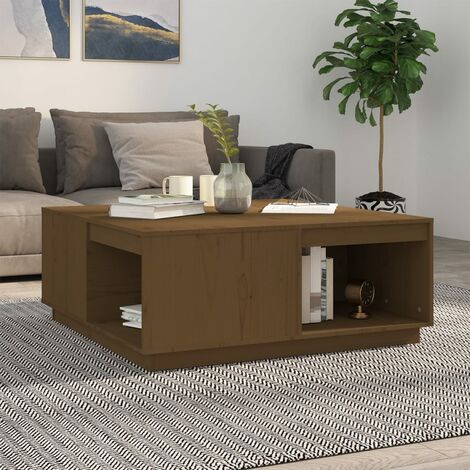 Table Basse de Salon Élégante,Table Canapé Marron miel 100x101x40,5 cm Bois massif de pin -FR76118 (1/5)