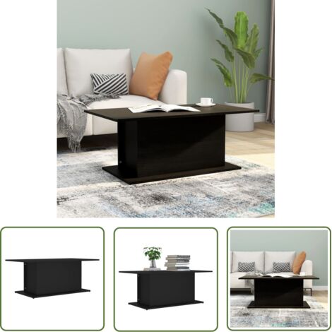 The Living Store Table basse noir 102x55,5x40 cm bois d'ingénierie - Table Basse - Meuble Salon - Table D'appoint - Table Noire - Table Design (1/5)
