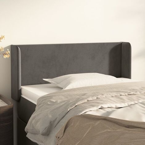 Tête de lit avec oreilles pour lit simple, Cadre de lit, Tableau décoratif de chevet Gris foncé 93x16x78/88 cm Velours CDE46105 (1/5)