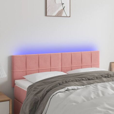 Armoire de tête de lit Tête de lit à LED, Hauteur réglable pour Chambre Rose 144x5x78/88 cm Velours -50027 (1/5)