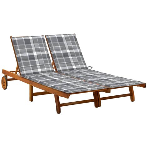 Chaise longue 2 places - Bain de soleil Transat Relax de jardin avec coussins Acacia solide GF61068 (1/5)