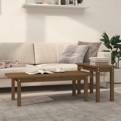 Lot de 2 Tables basses Contemporain - Bouts de canapé Tables Café - Marron miel Bois massif de pin Chic-517930 (1/5)