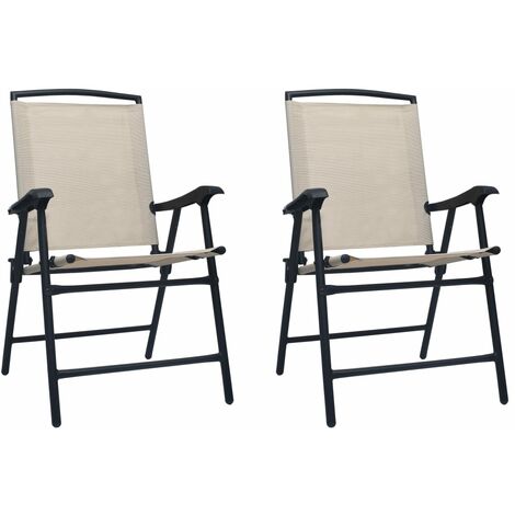 2 pcs Chaises de jardin pliables, Fauteuils Extérieur, Sièges confortable Textilène Crème BGT22730 (1/5)