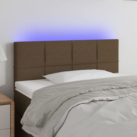 Tête de lit à LED pour lit simple, Cadre de lit, Tableau décoratif de chevet Marron Foncé 90x5x78/88 cm Tissu CDE26356 (1/5)