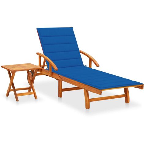 Chaise longue de jardin avec table Bain de soleil Transat de jardin et coussin Bois d'acacia DHNET2923159 (1/5)