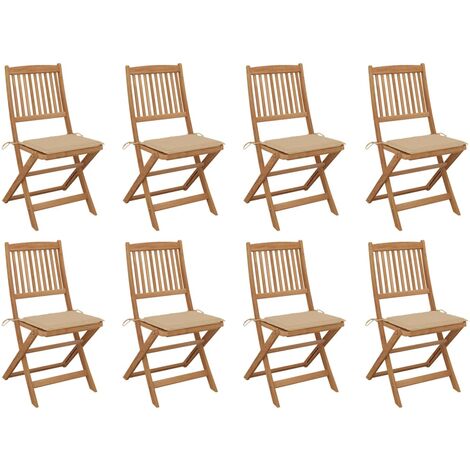 8 pcs Chaises pliables d'extérieur avec coussins, Chaises de jardin à dîner, Fauteuils de jardin Bois d'acacia BGT34505 (1/5)