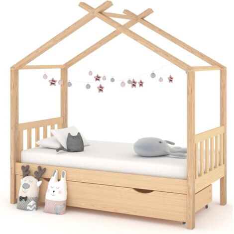 Lit cabane-80 x 160 cm, Cadre de lit d'enfant avec tiroir bois de pin massif PDKEI82971 (1/5)