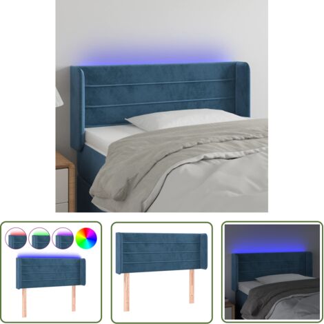 The Living Store Tête de lit à LED Bleu foncé 83x16x78/88 cm Velours - Tête De Lit Led - Tête De Lit Velours - Tête De Lit Moderne - Éclairage Led - Têtière De Lit (1/5)