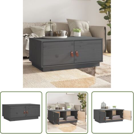 The Living Store Table basse Gris 80x50x35 cm Bois massif de pin - Table Basse - Meuble Salon - Table D'appoint - Table Design - Bois Massif (1/5)