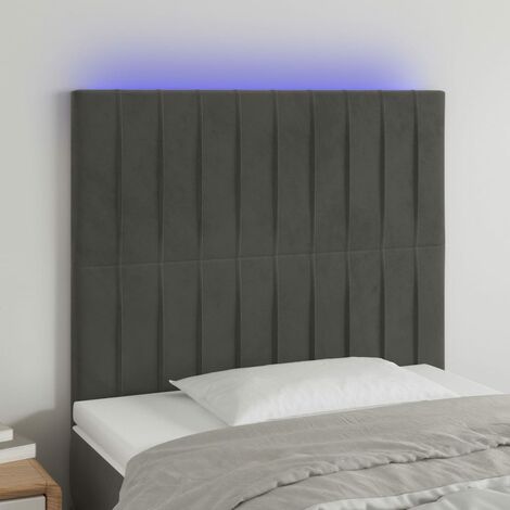 Tête de lit à LED pour lit simple, Cadre de lit, Tableau décoratif de chevet Gris foncé 100x5x118/128 cm Velours CDE75121 (1/5)