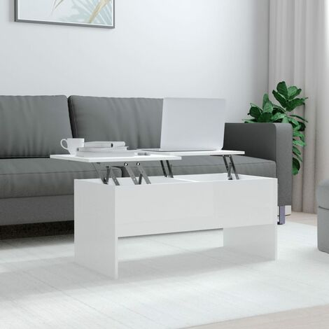 Table Basse de Salon Élégante,Table Canapé Blanc brillant 102x50,5x46,5 cm Bois d'ingénierie -FR93402 (1/5)