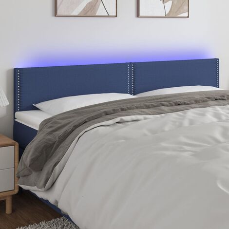 Tête de lit à LED pour lit double, Cadre de lit, Tableau décoratif de chevet Bleu 200x5x78/88 cm Tissu CDE82826 (1/5)