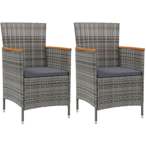 2 pcs Chaises de salle à manger de jardin, Fauteuils d'extérieur, Chaises à dîner Résine tressée Gris BGT48836 (1/5)
