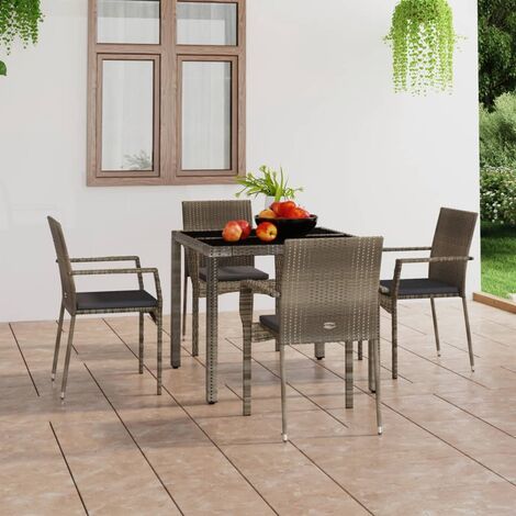 4 pcs Chaises de jardin avec coussins, Fauteuils Extérieur, Sièges confortable Résine tressée Gris BGT90664 (1/5)