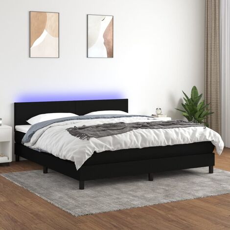 Lit adulte - Sommier tapissier avec matelas et LED - Sommier pour Adulte et Enfant - Noir 160x200 cm Tissu XJDT912206 (1/5)