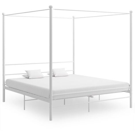 Lit adulte - Cadre de lit pour Adultes, Enfants à baldaquin Blanc Métal 200x200 cm -24142 (1/5)