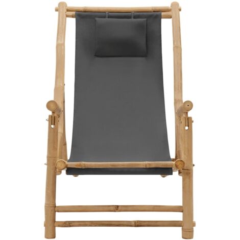 Chaise de terrasse, Fauteuil relax de jardin Bambou et toile Gris foncé BGT67702 (1/5)