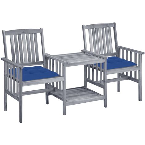 Chaises de jardin avec table à thé et coussins, Fauteuils Extérieur, Sièges confortable Acacia solide BGT76446 (1/5)