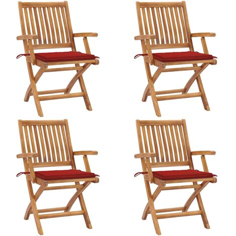 4 pcs Chaises pliables de jardin avec coussins, Chaises de jardin à dîner, Fauteuils de jardin Teck solide BGT95535 (1/5)