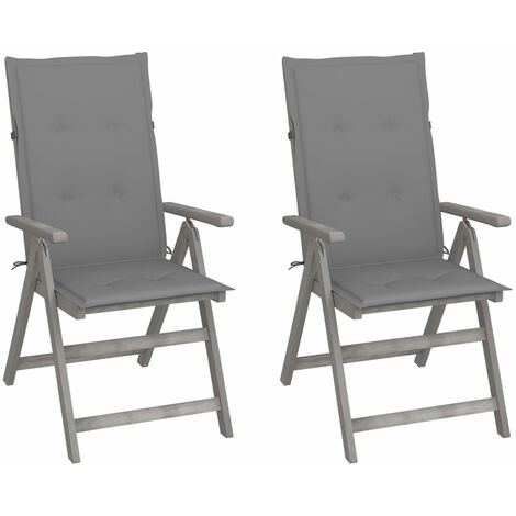 2 pcs Chaises inclinables, Chaises à dîner, Fauteuils de jardin avec coussins Bois d'acacia BGT78842 (1/5)