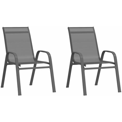 Lot de 2 Chaises empilables de jardin  Siège de Terrasse  Fauteuil de jardin Gris Tissu textilène DHNET2503396 (1/5)